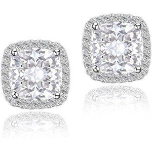 Cubic Zirconia Earrings Studs, Halo CZ Birthstone Simulated Diamond Stud